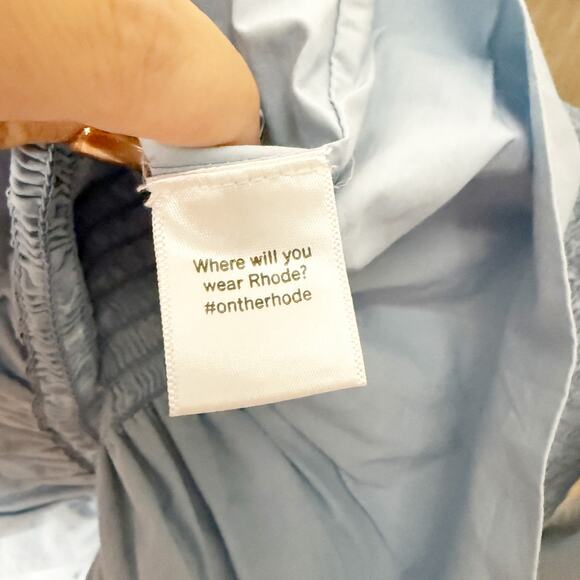 RHODE Elena Shirred Cotton Poplin Top Peplum Ruffle Hem Light Blue Size Small - Picture 7 of 7